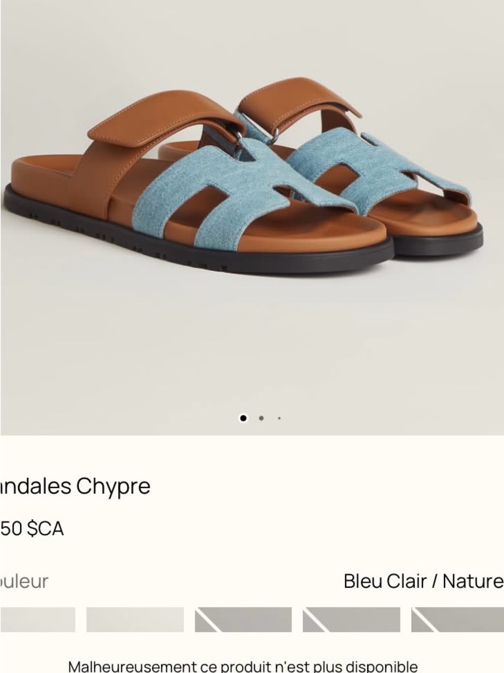 Hermes Sandales Chypre Blue and Tan Leather Slide Sandals